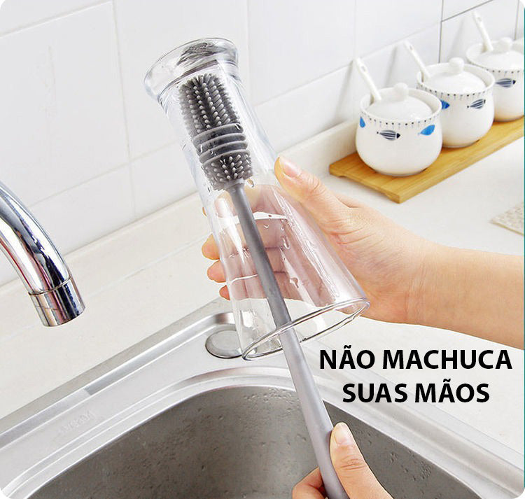 Escova de Silicone Para Lavar Copo, Garrafa e Mamadeira